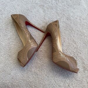 Christian Louboutin Red and Brown Patterned Heels